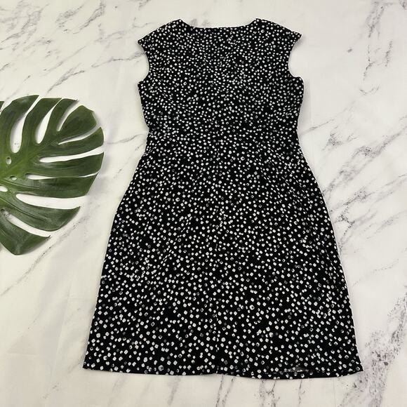 Lauren Ralph Lauren Womens Sheath Dress Size 12 P Black White Dots Stretch - Picture 7 of 10